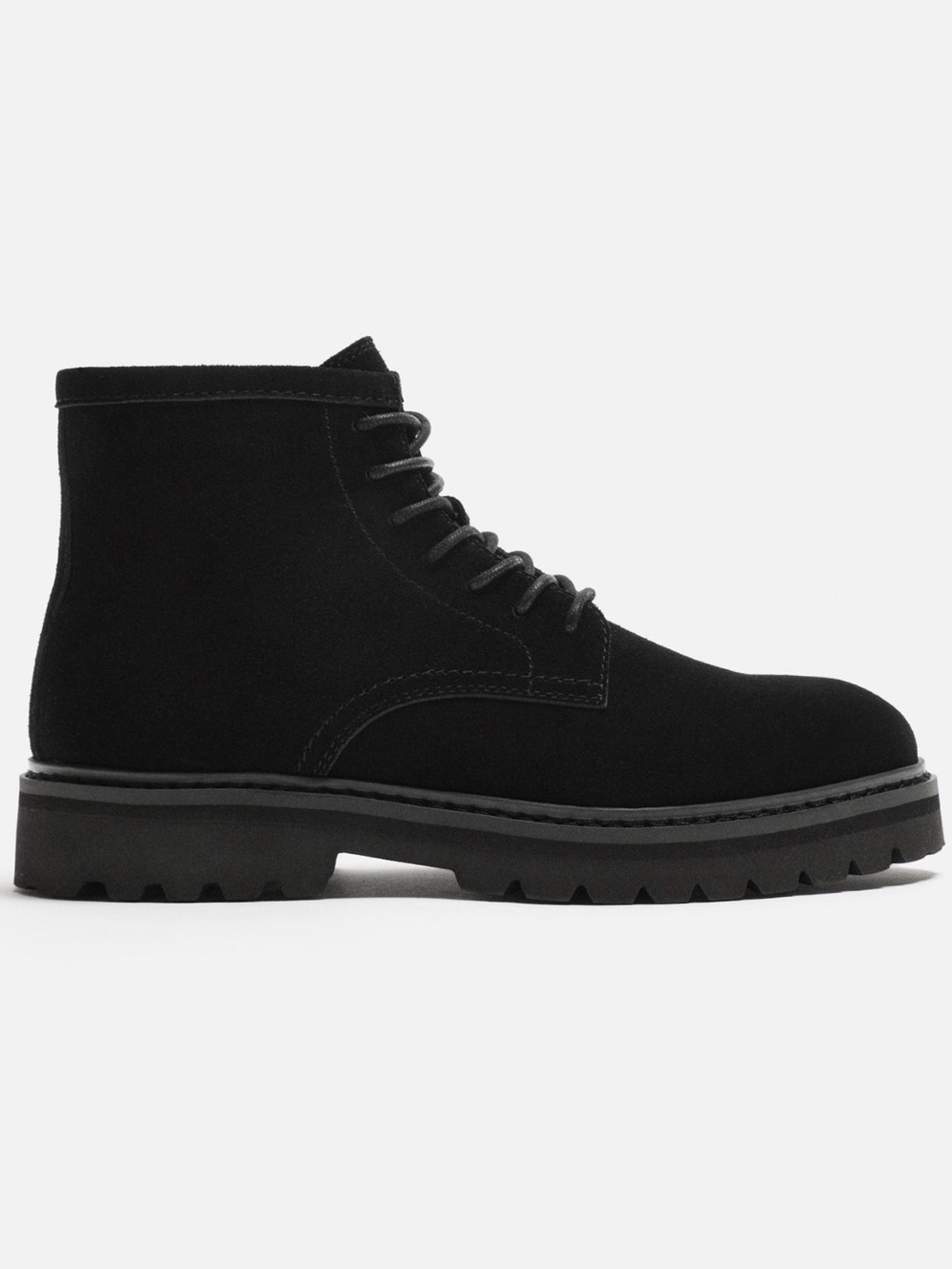 Zara Men's Leather Black Lace-Up Boots